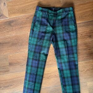 J. Crew Factory Ruby Tartan Full Length Green and Blue Plaid Trousers
